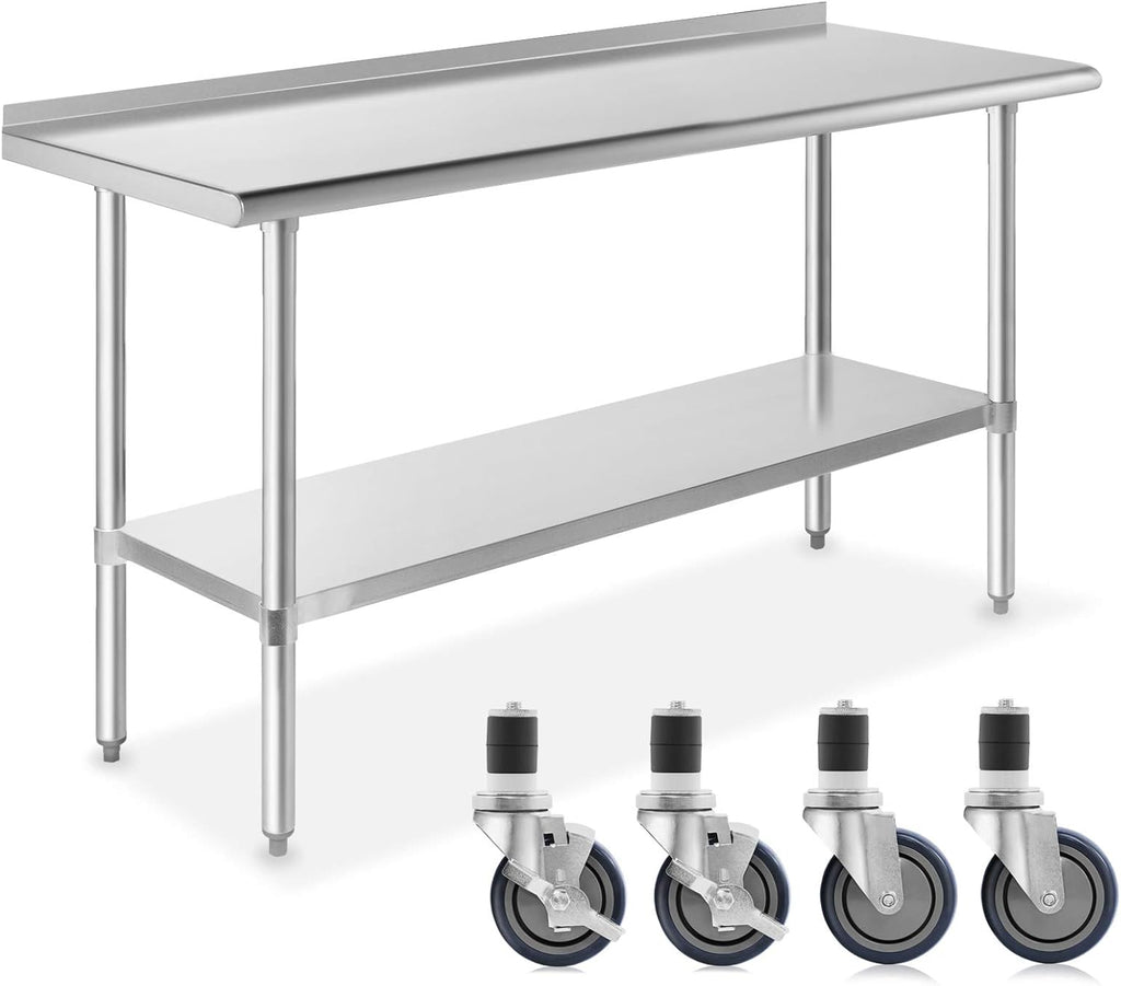NSF Stainless Steel Commercial Work Table with Backsplash and 4 Casters 30 in. x 24 in. X98917