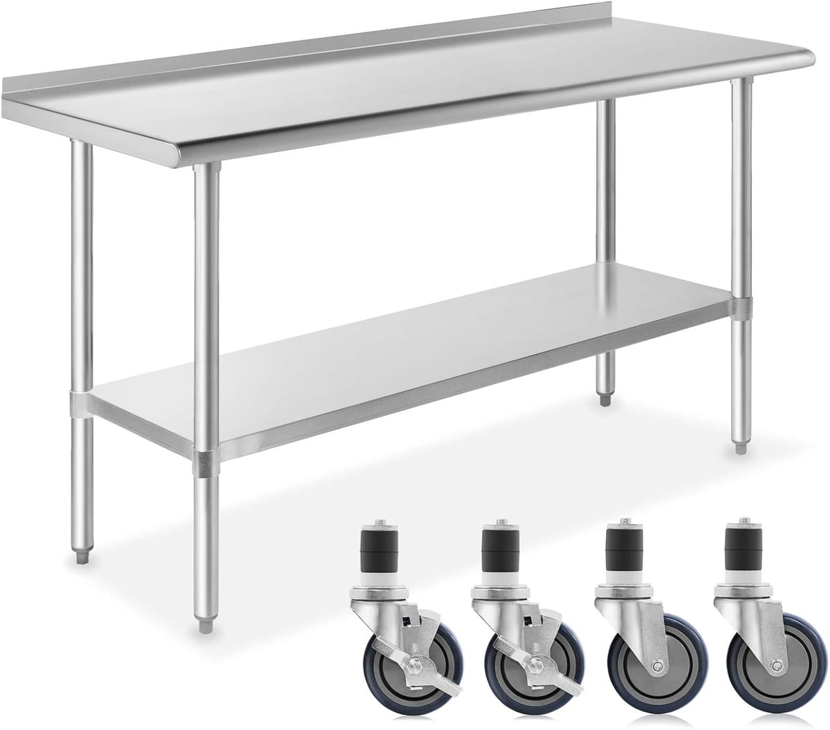 NSF Stainless Steel Commercial Work Table with Backsplash and 4 Casters 30 in. x 24 in. X98917