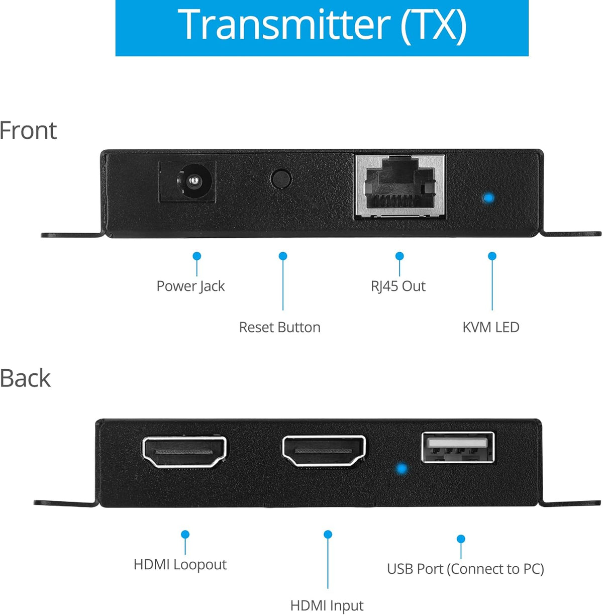 USB KVM and HDMI 1.4 Over CAT6 / CAT7 Extender, 328ft Extension, 4K @30Hz, 2X USB Keyboard/Mouse, HDMI Loopout, Dual PoC, HDCP 2.2, ESD Protection F648