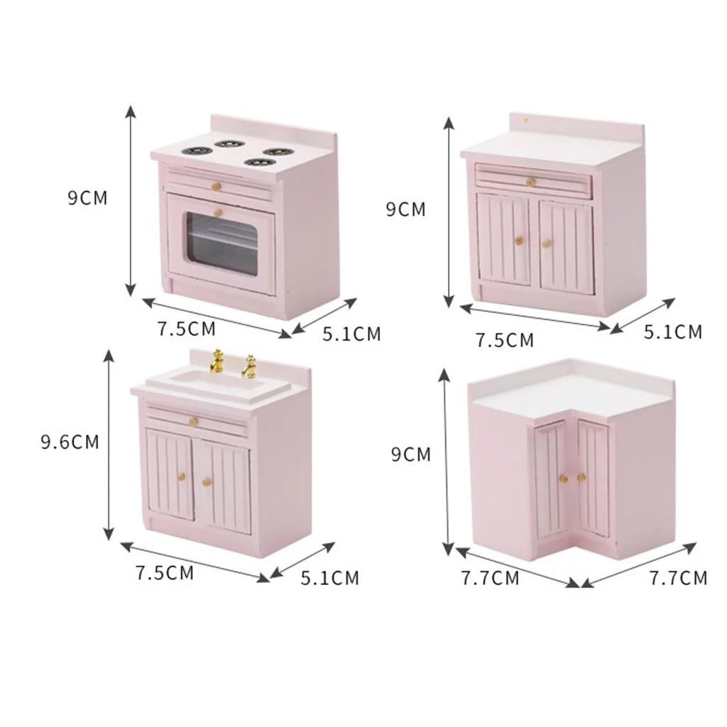 1/12 Dollhouse Miniature Birch Wood Cabinet Furniture Set L81815