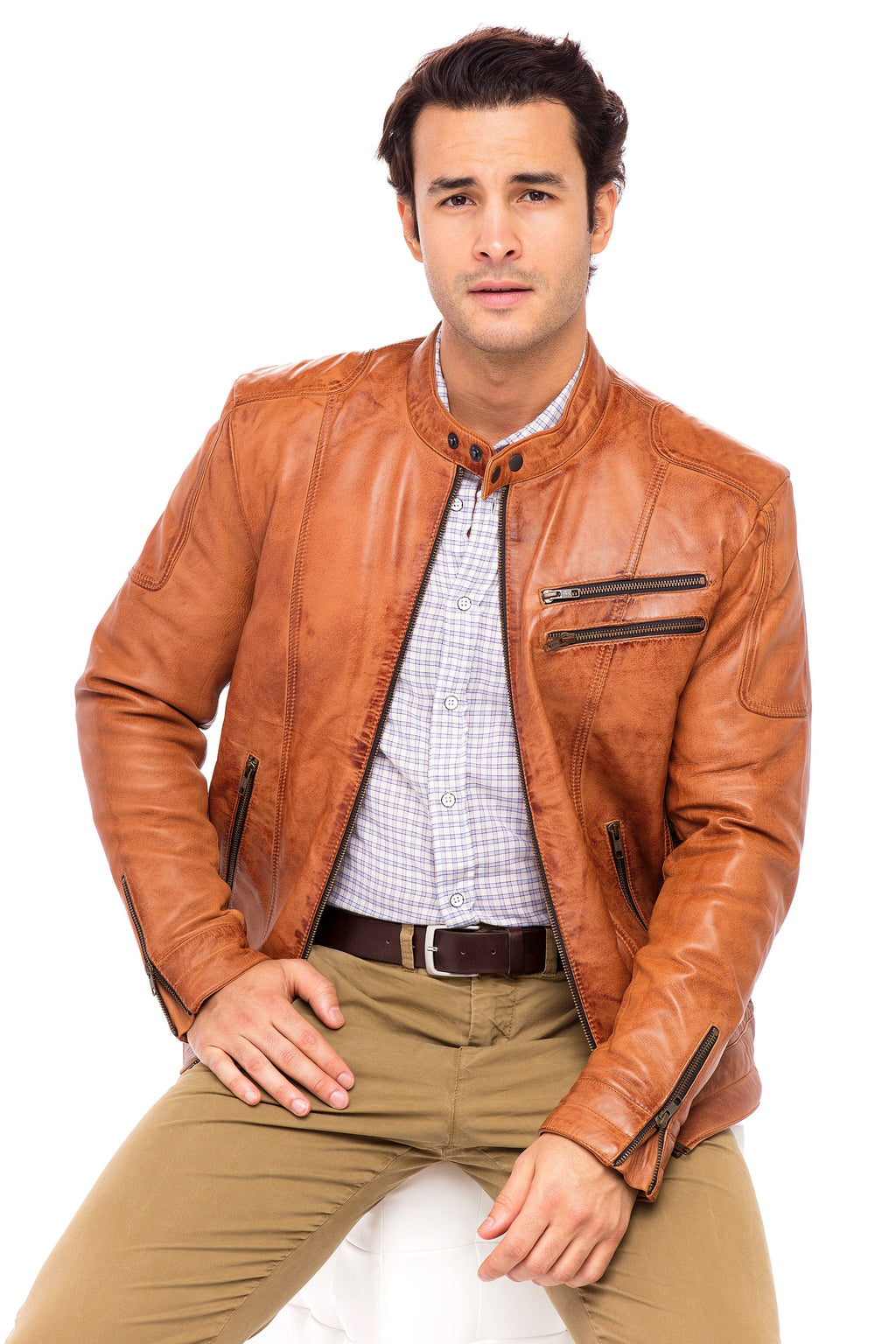 Camel Sheepskin Leather Jacket Size M C9724