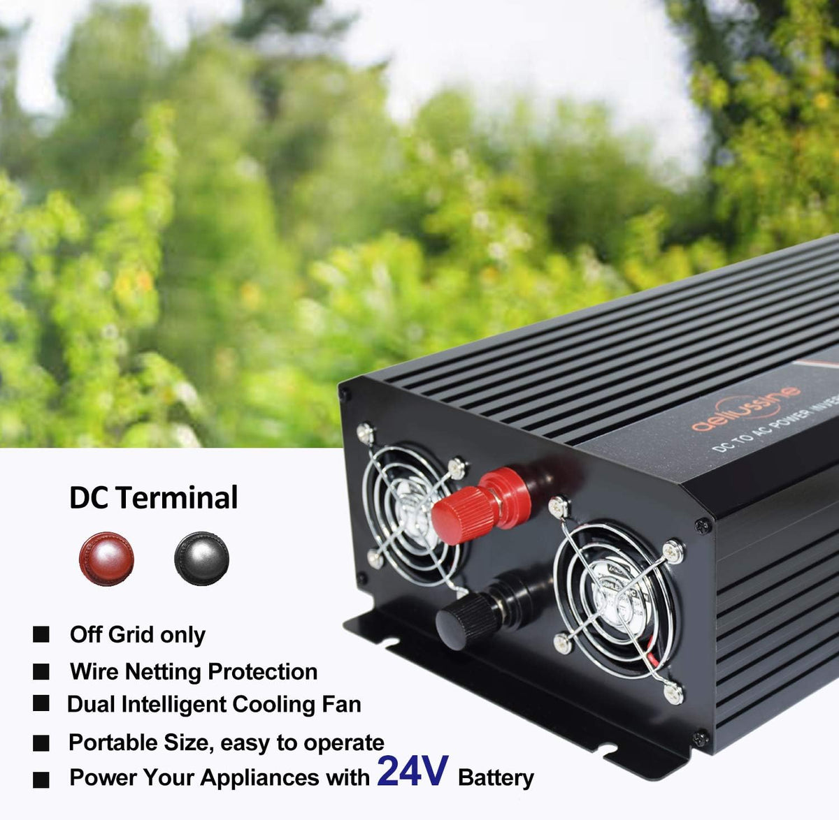 1500 Watt Pure Sine Wave Power Inverter 24V DC to AC 110V 120V with LCD Display and Remote Switch H513085