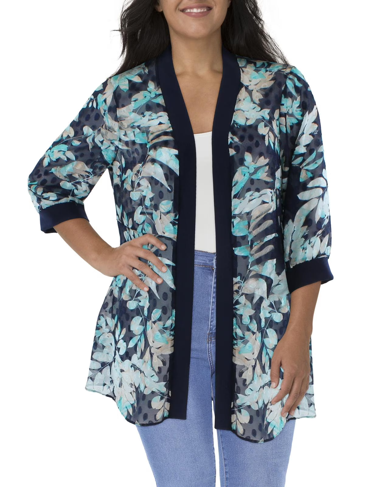 Printed Duster Open-Front Blazer J894