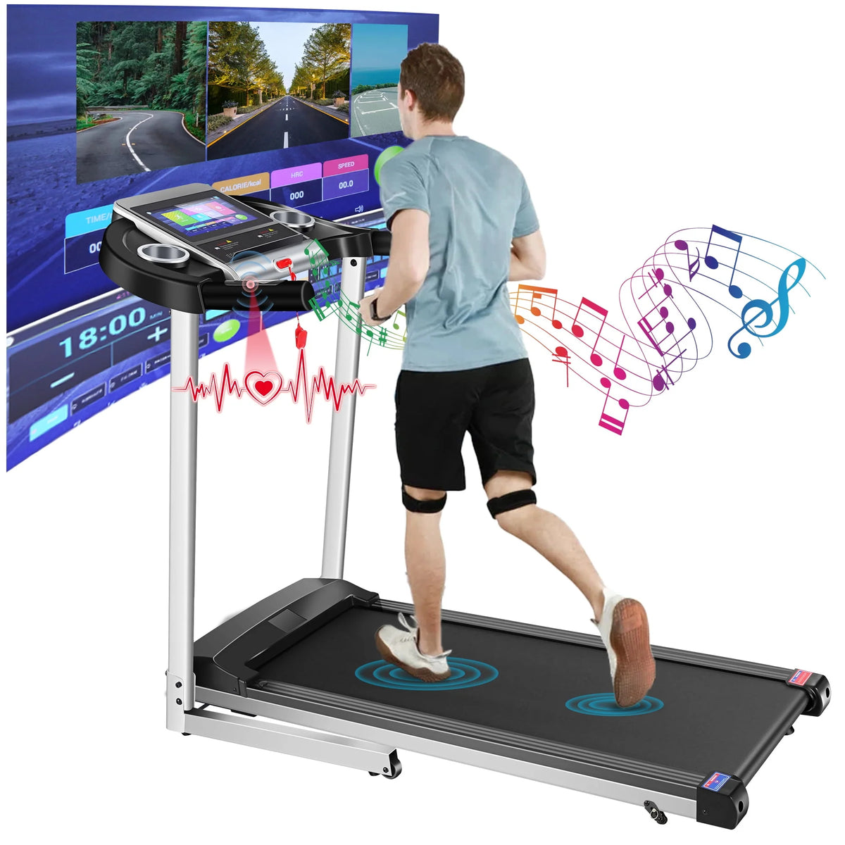 Silver Treadmill with 10 HD Touchscreen and 36 Preset Programs U8210