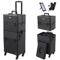 Black 4 Wheel Aluminum Rolling Makeup Train Case V53228