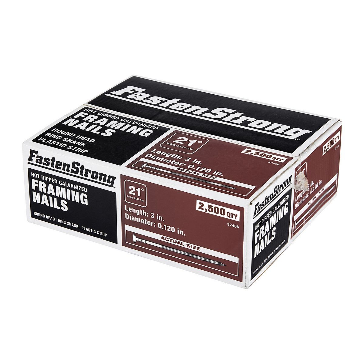 21° 3 in. Galvanized Ring Shank Framing Nails 2500 Pack F3237
