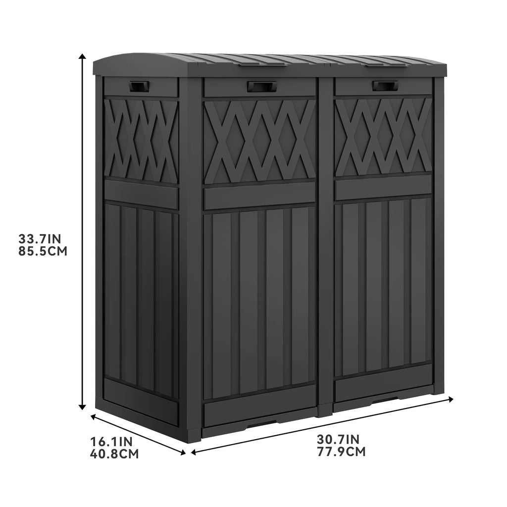 62-Gallon Outdoor Resin Trash Bins, Garbage Dual Can with Tiered Lid and Drip Tray, Black O772
