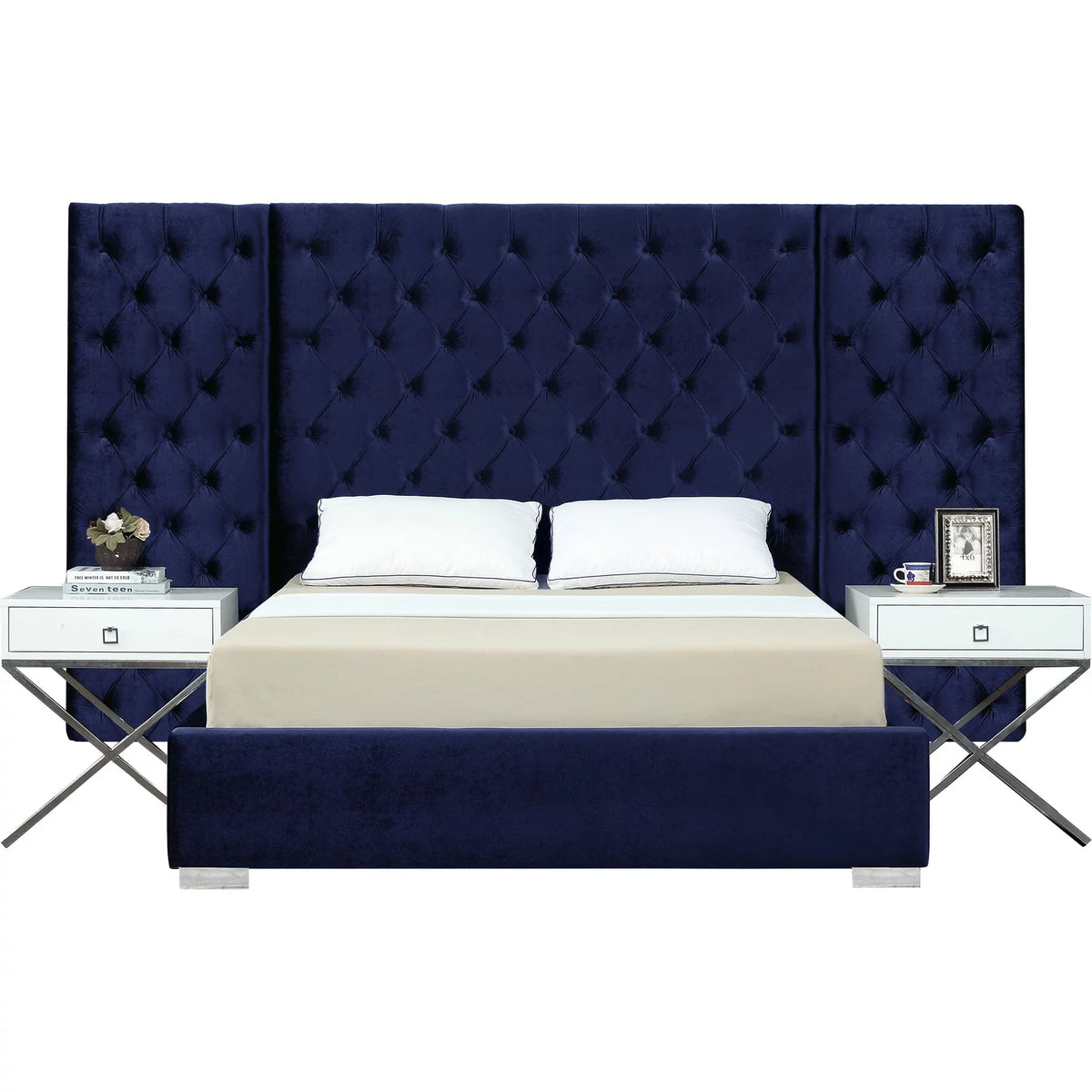 Navy Velvet King Bed R585889