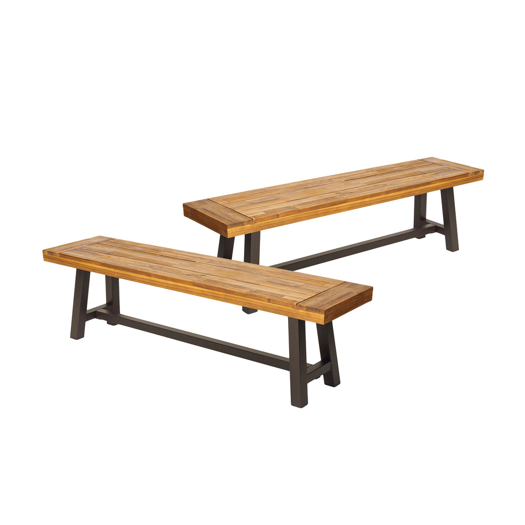 Acacia Wood Outdoor Benches Set of 2 L545572