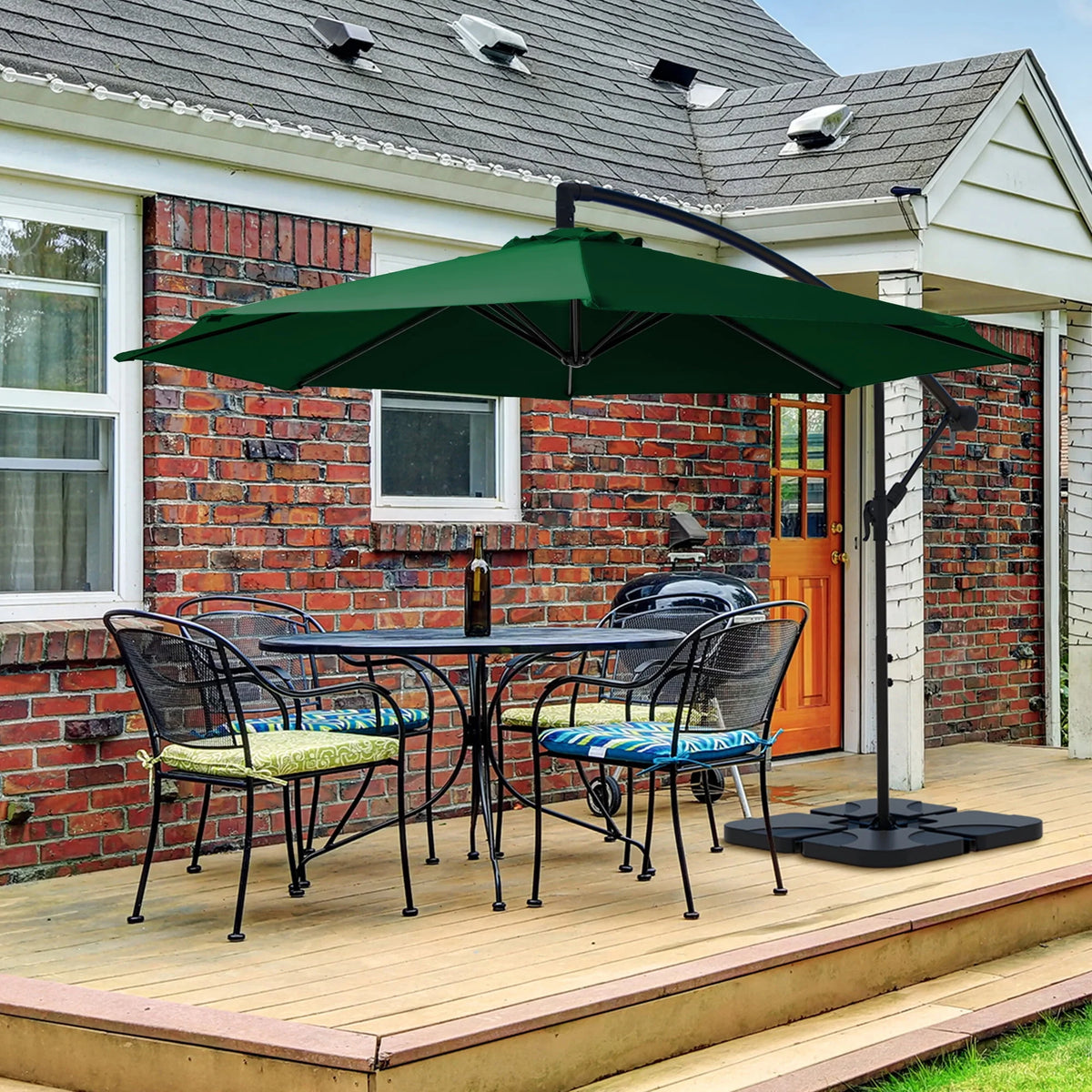 10ft Heavy Duty Offset Cantilever Patio Umbrella with 4-Piece Base, Beige Q6859