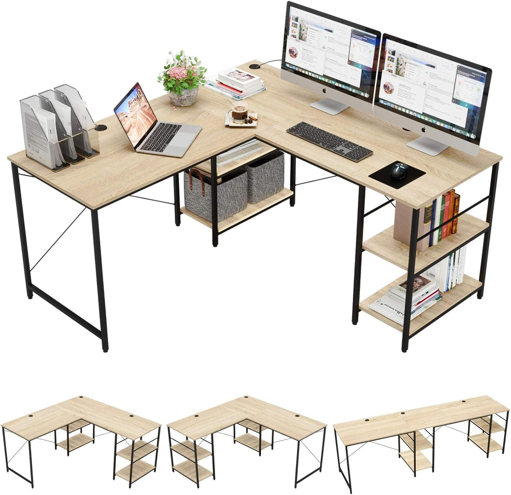 Rustic Brown L Shaped Desk with Shelves X31082