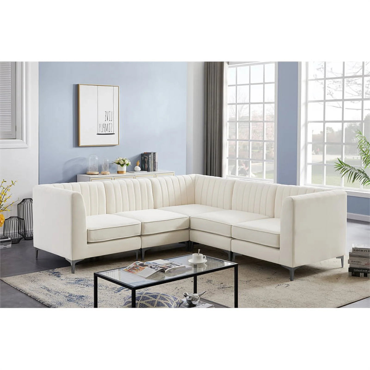 Cream Velvet Modular Sectional R57444