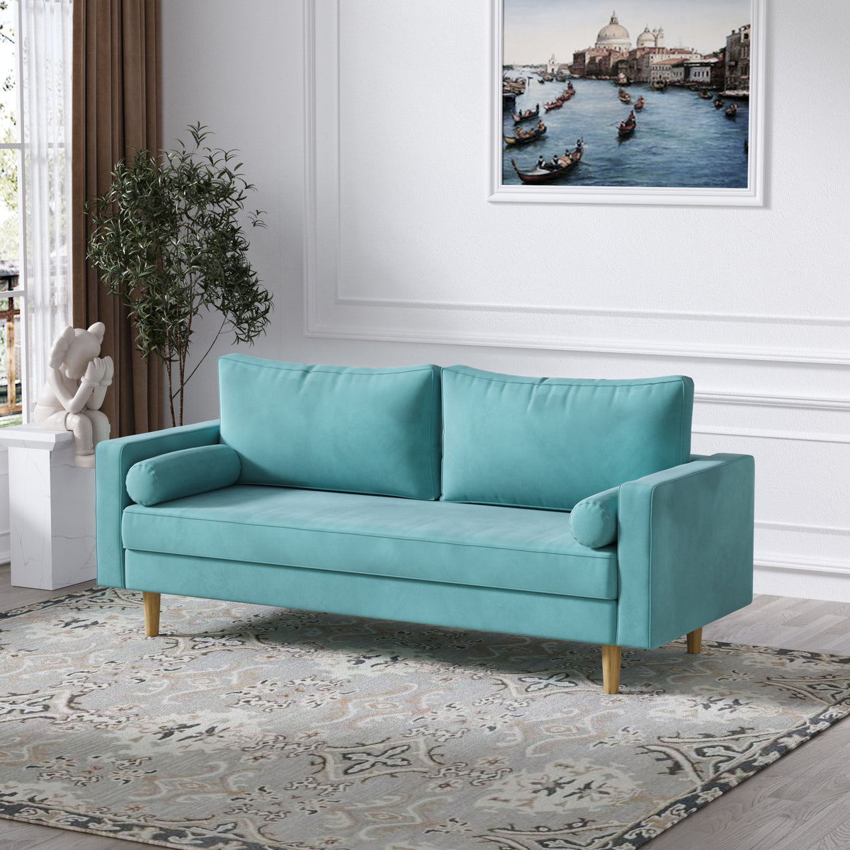 Modern Green Velvet Double Seat Sofa Y9281