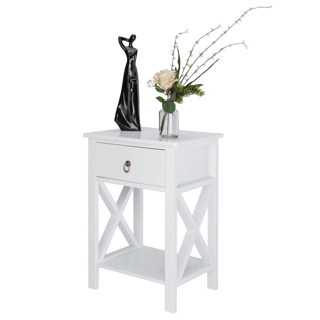 Set of 2 White Wood Nightstand with A Drawer W65428