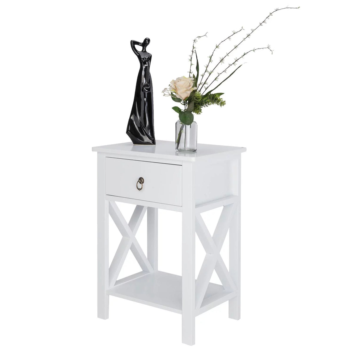 Set of 2 White Wood Nightstand with A Drawer W65428