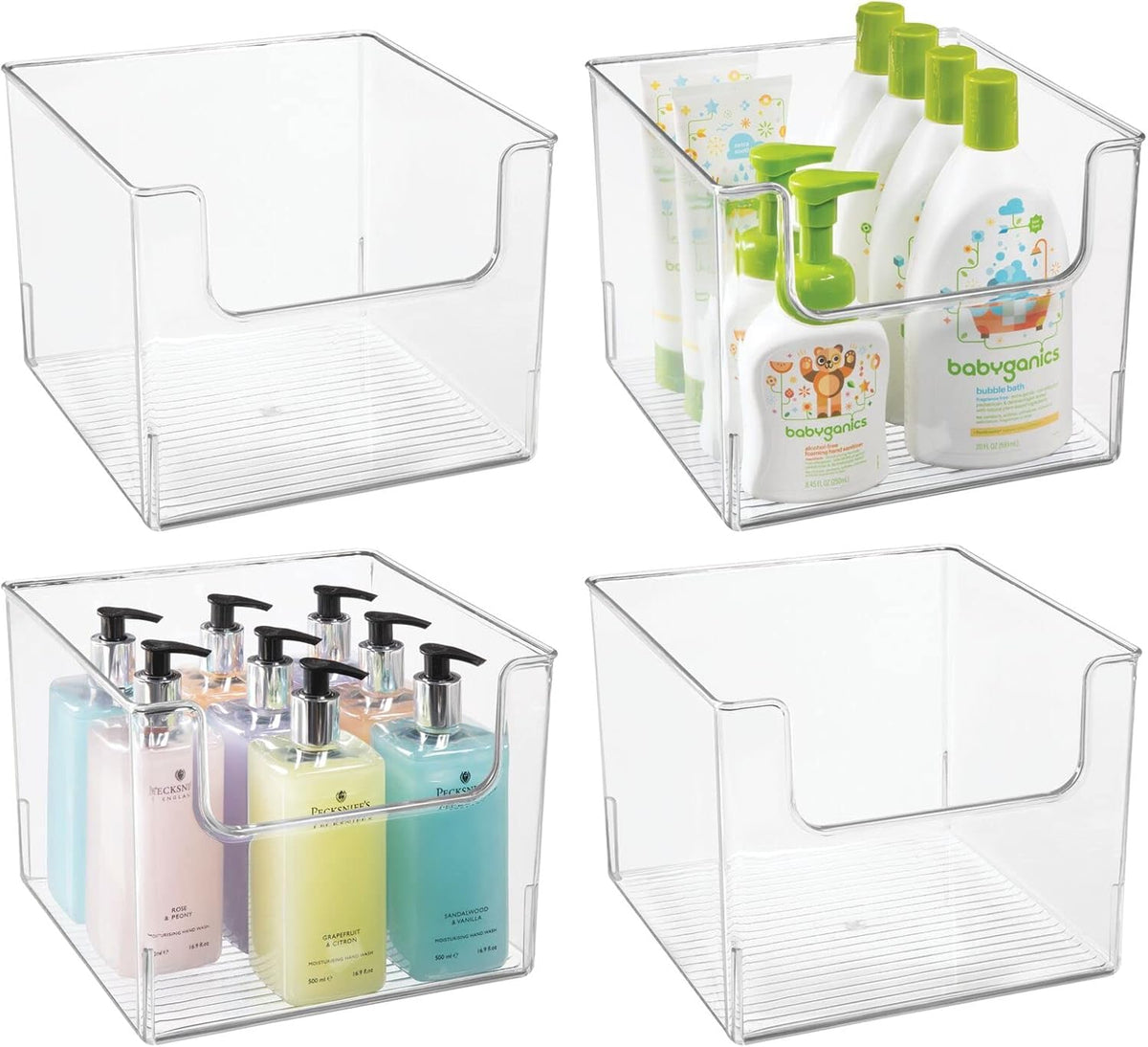 Clear Plastic Open Front Storage Organizer Basket Bin 4 Pack D337