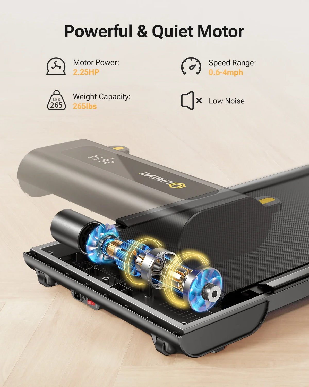 Under Desks Treadmill Walking Pad, Mini Treadmill 2.25HP 265 lb Capacity with Remote Control A9127