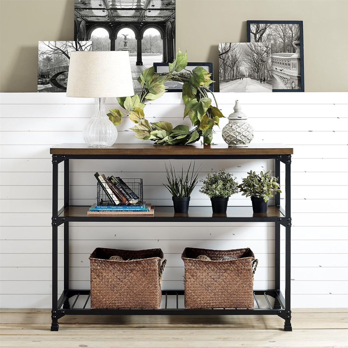 Rustic Antique Oak/Black Multifunction Island S26095