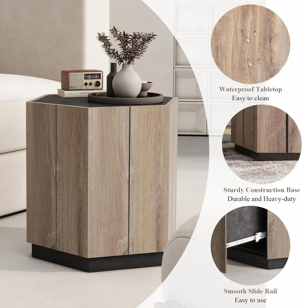 Hexagonal End Table with Drawer V12204