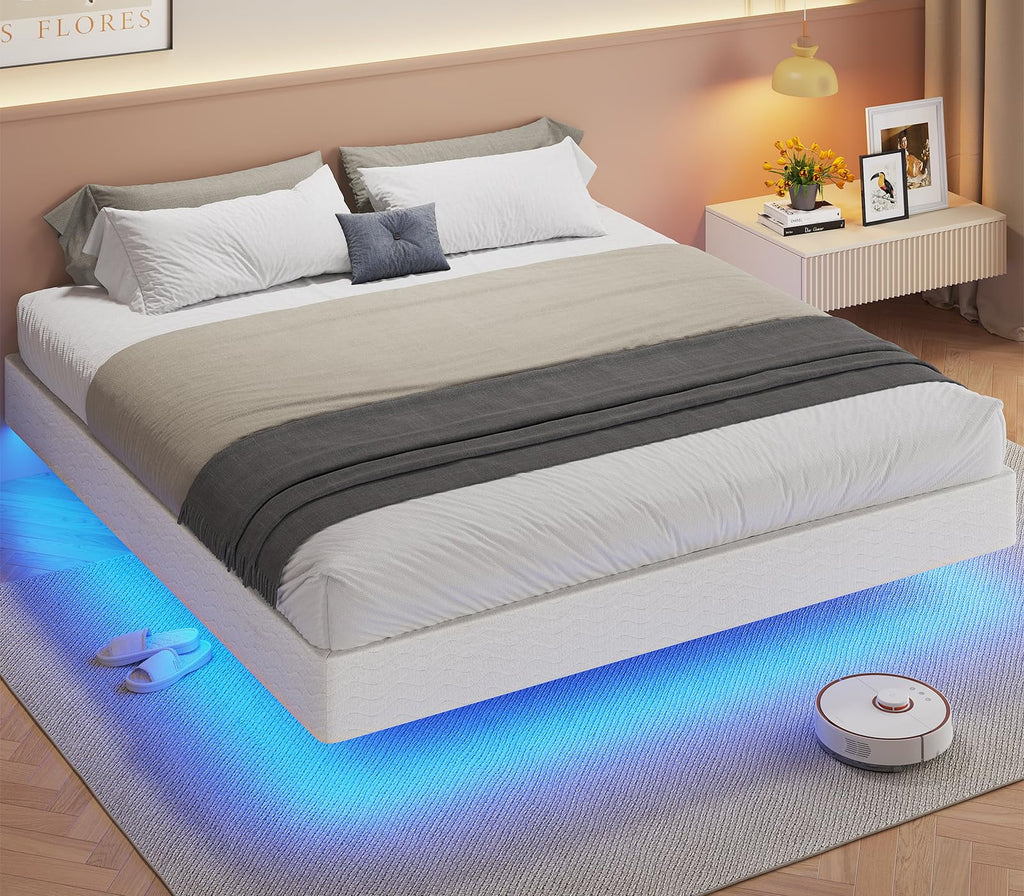 Queen Size Upholstered Platform Bed Frame with LED Lights and Underbed Storage Z514