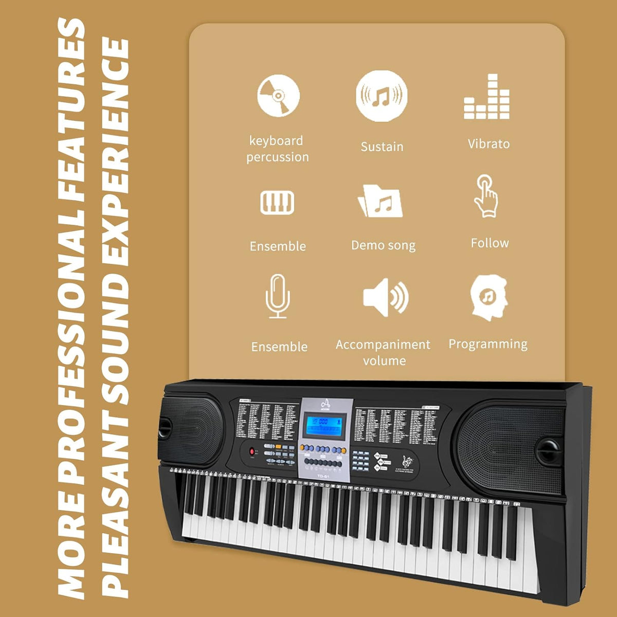 61 Key Keyboard Piano with LCD Display, 255 Sounds, Microphone, 3.5mm Audio Cable, 24 Demo Songs Q3233