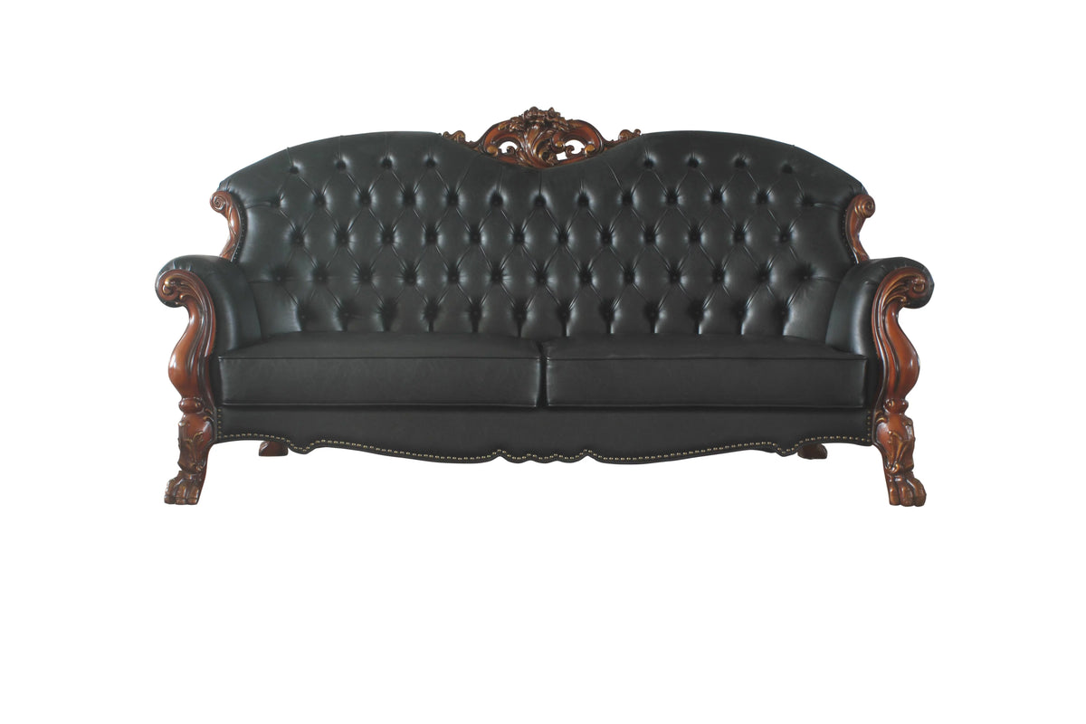 Black Faux Leather Tufted Sofa with 5 Pillows S788