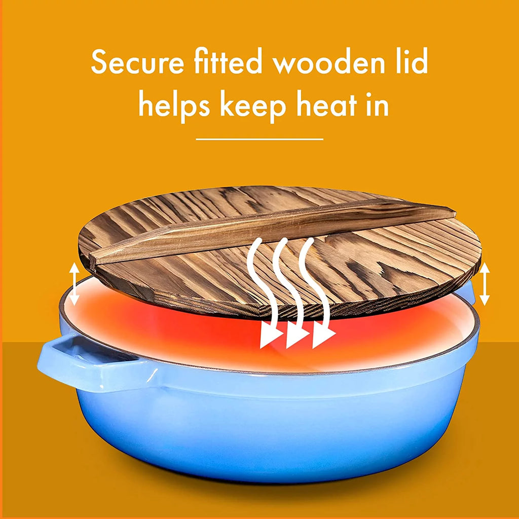 2-In-1 Cast Iron Shabu Shabu Hot Pot with Wooden Lid J1538