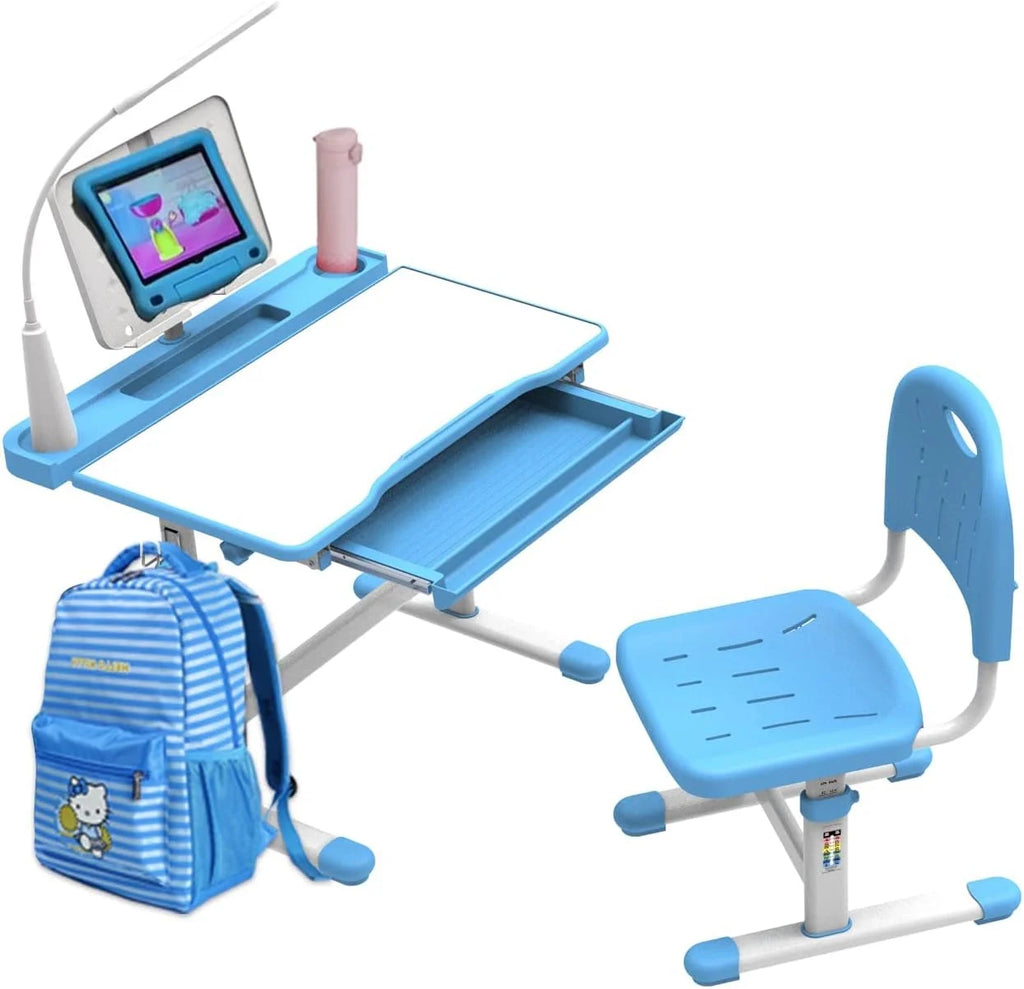 Kids Desk and Chair Set with Light, Height Adjustable Tiltable Desk W802244