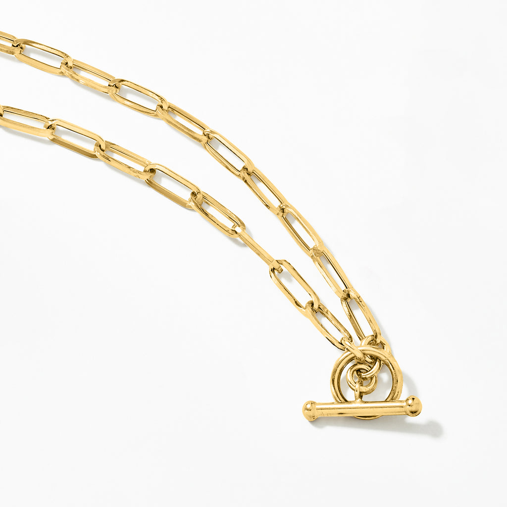 Italian 14kt Yellow Gold Paper Clip Link Toggle Necklace L684