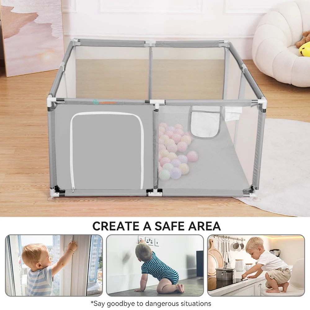 Portable 4-Panel Baby Playpen with Basketball Hoop A85494