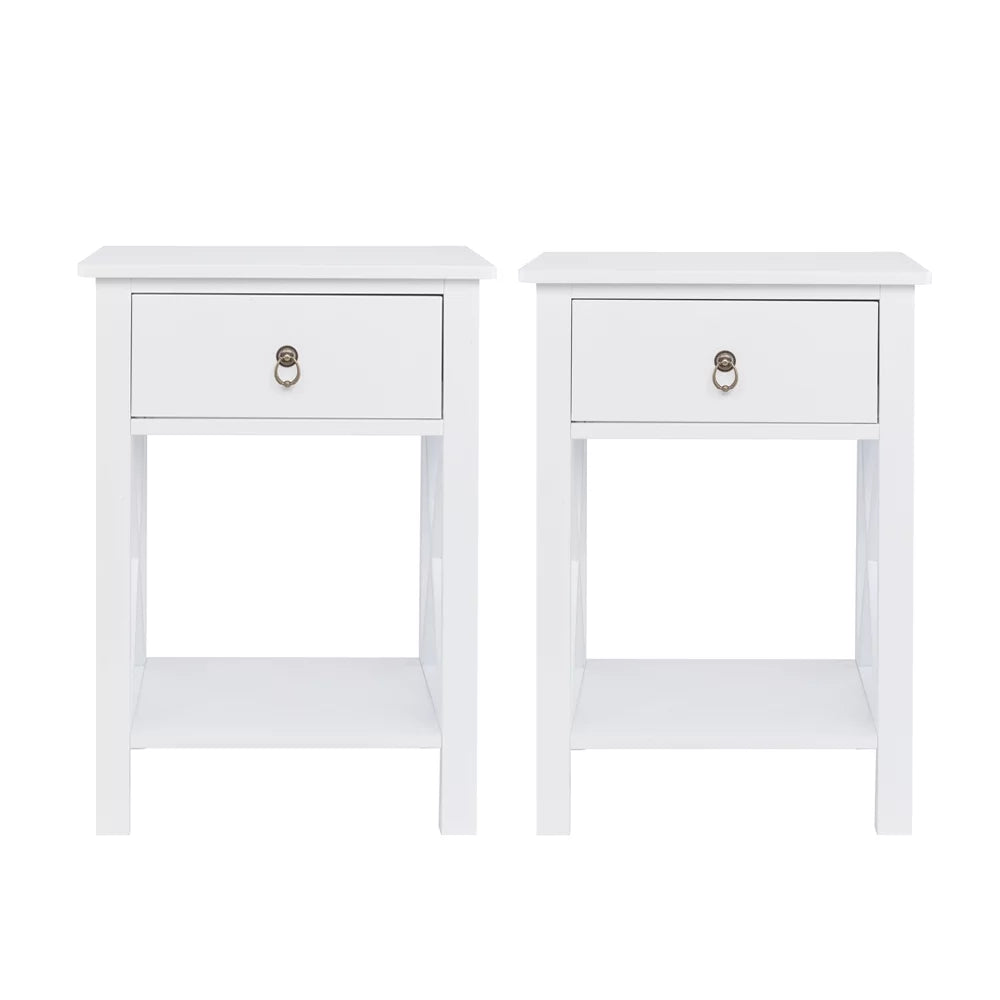 Set of 2 White Wood Nightstand with A Drawer W65428