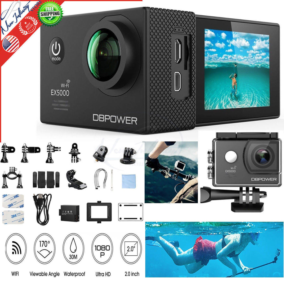 14MP 1080p HD WiFi Waterproof Sports Cam B4589