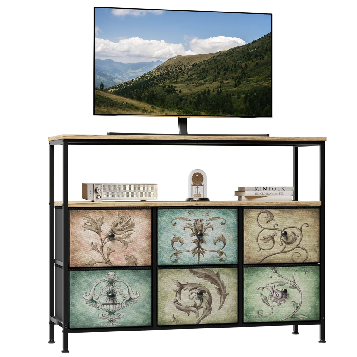 9 Drawer Dresser with Steel Frame Wooden Top K50834