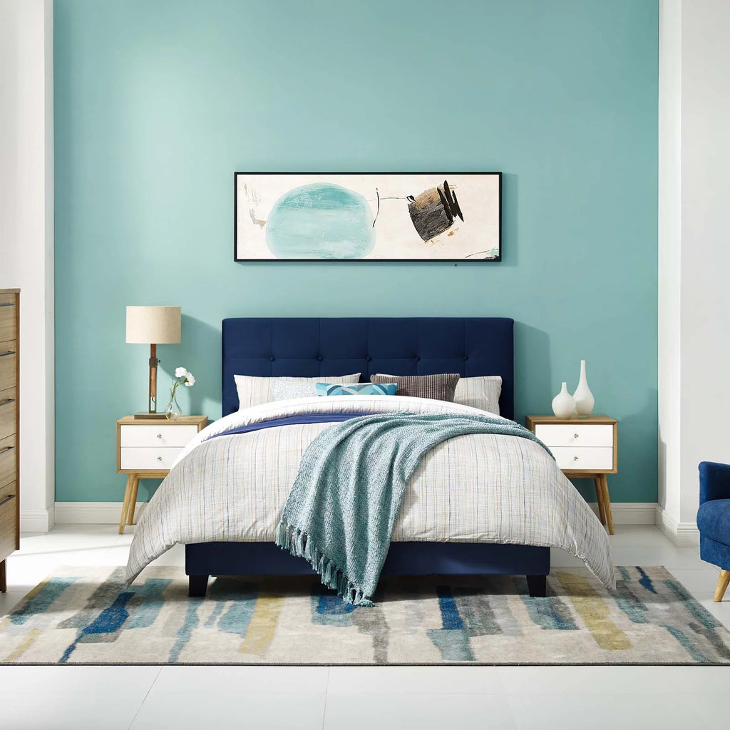 Twin Performance Velvet Bed in Midnight Blue Q6457
