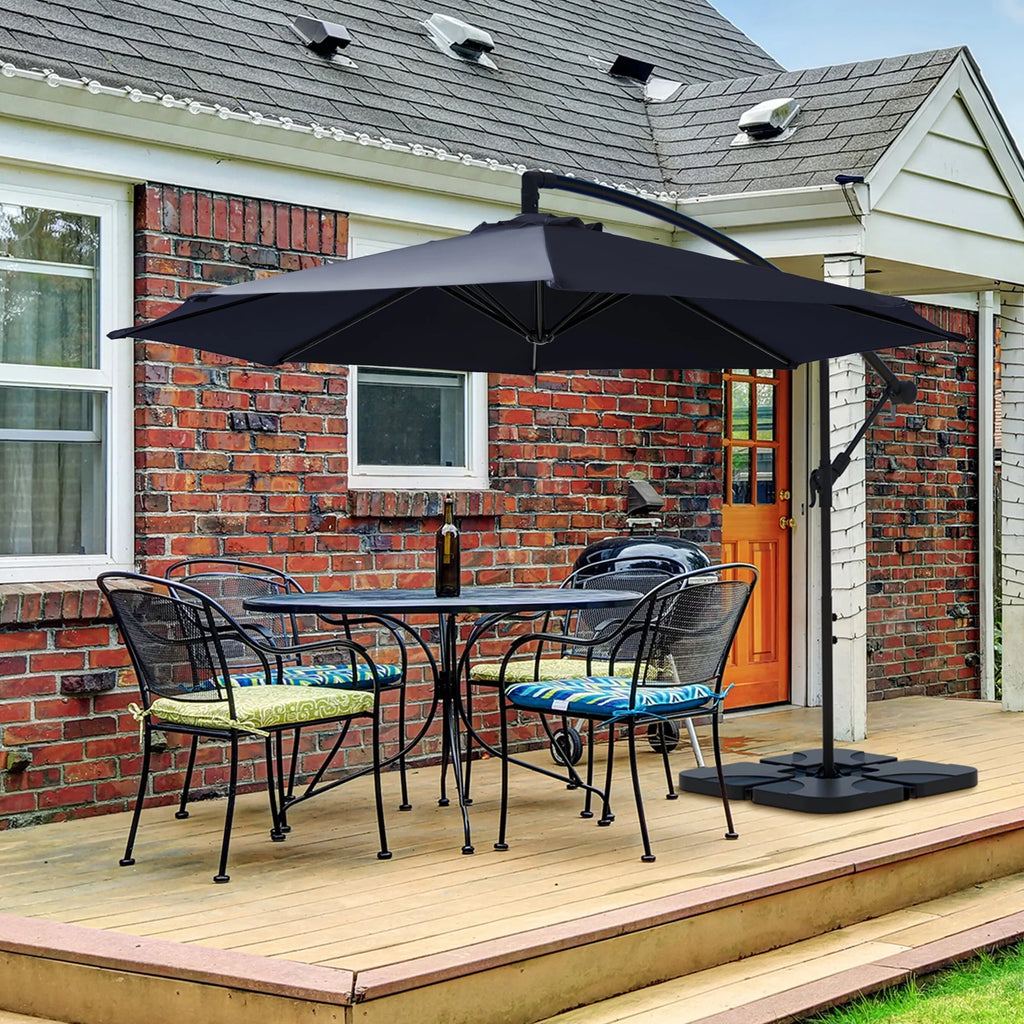 10ft Heavy Duty Offset Cantilever Patio Umbrella with 4-Piece Base, Beige Q6859