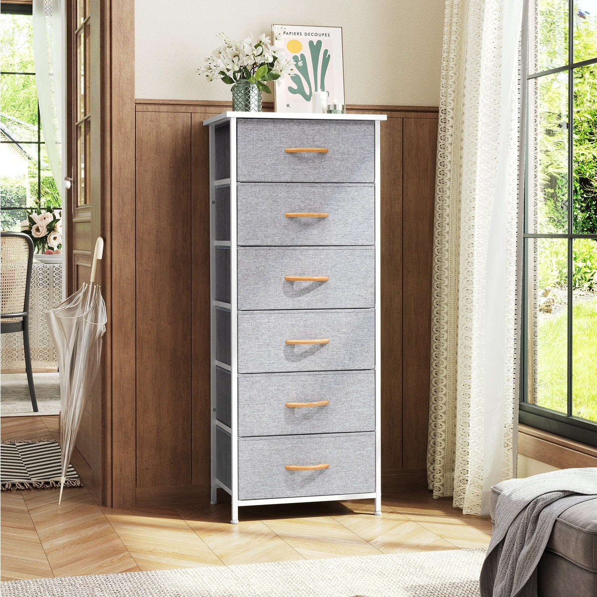 Light Gray Wood Vertical Dresser Storage Tower Y1452