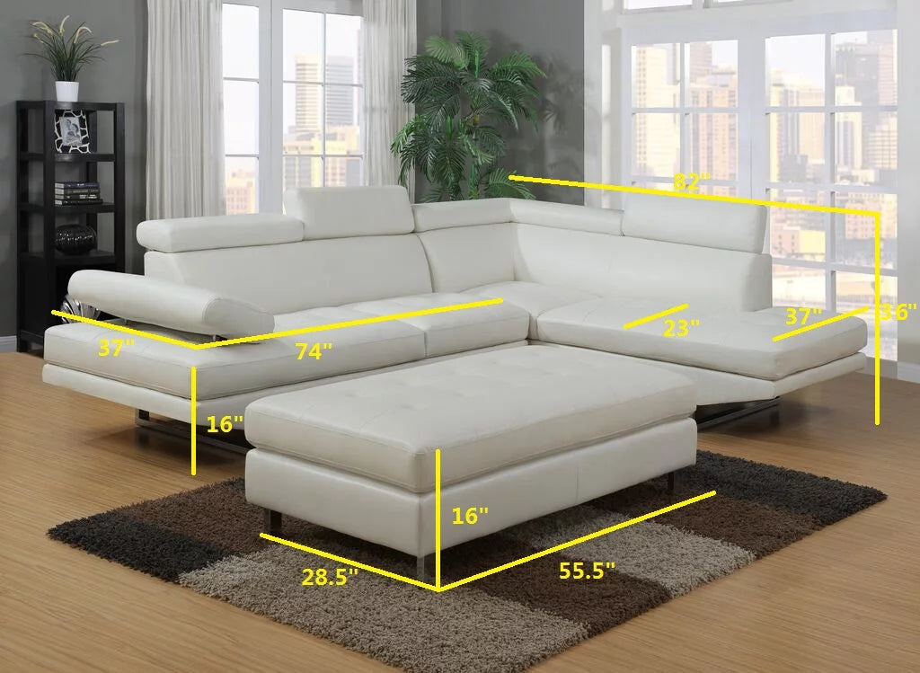 White 3-piece Bonded Leather Sectional Sofa Set M849059