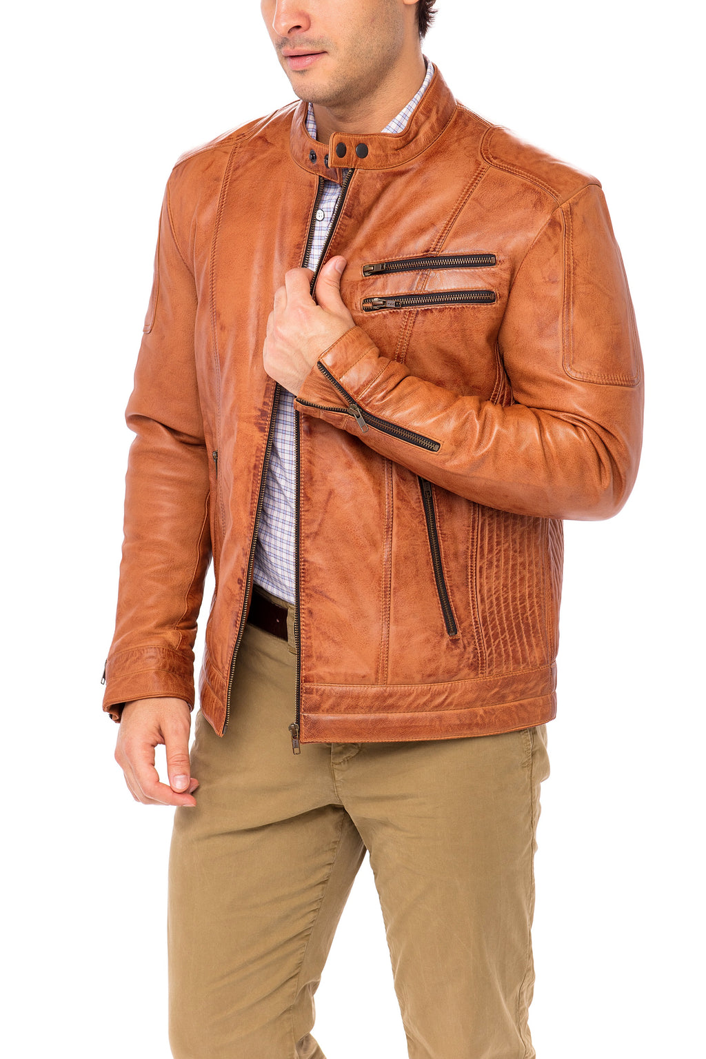 Camel Sheepskin Leather Jacket Size M C9724