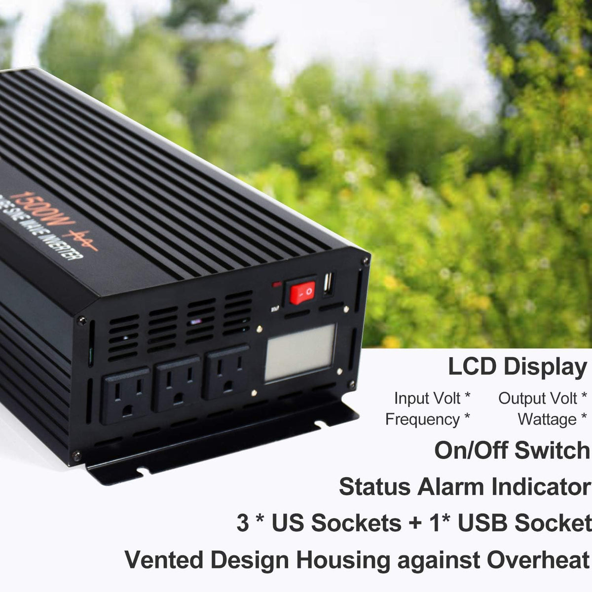 1500 Watt Pure Sine Wave Power Inverter 24V DC to AC 110V 120V with LCD Display and Remote Switch H513085
