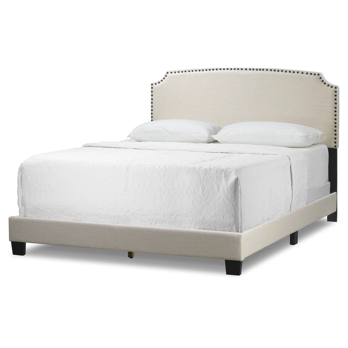 Beige Fabric Queen Bed with Nail Head Trim Y490