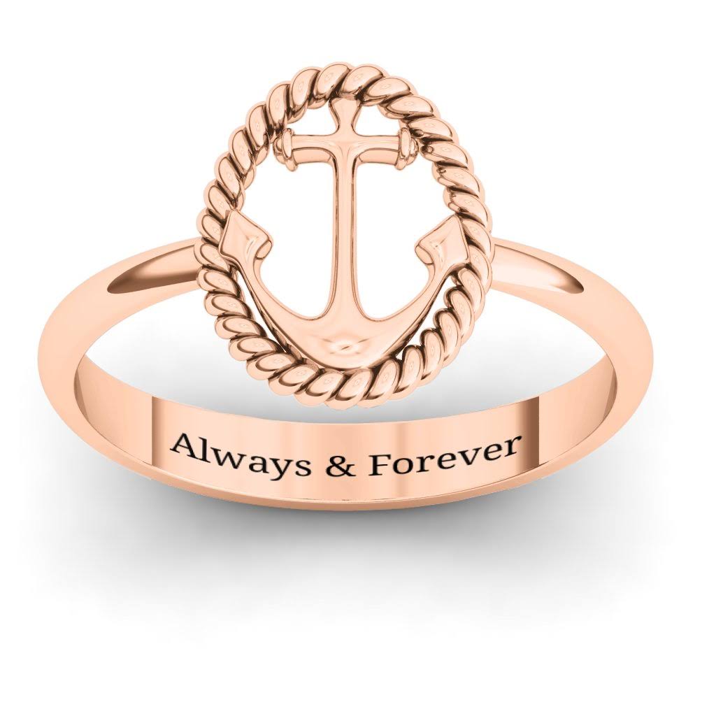 14K Rose Gold Anchor Ring E689
