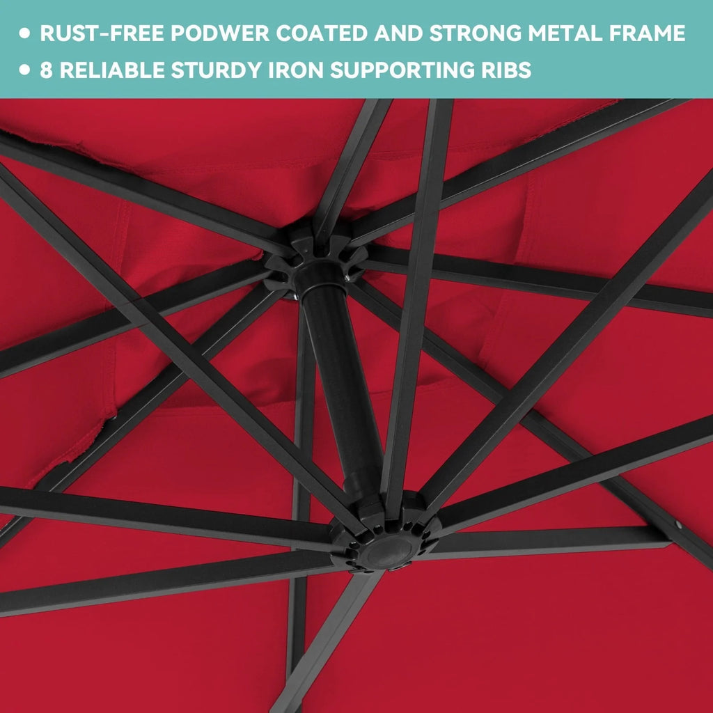 10ft Heavy Duty Offset Cantilever Patio Umbrella with 4-Piece Base, Beige Q6859