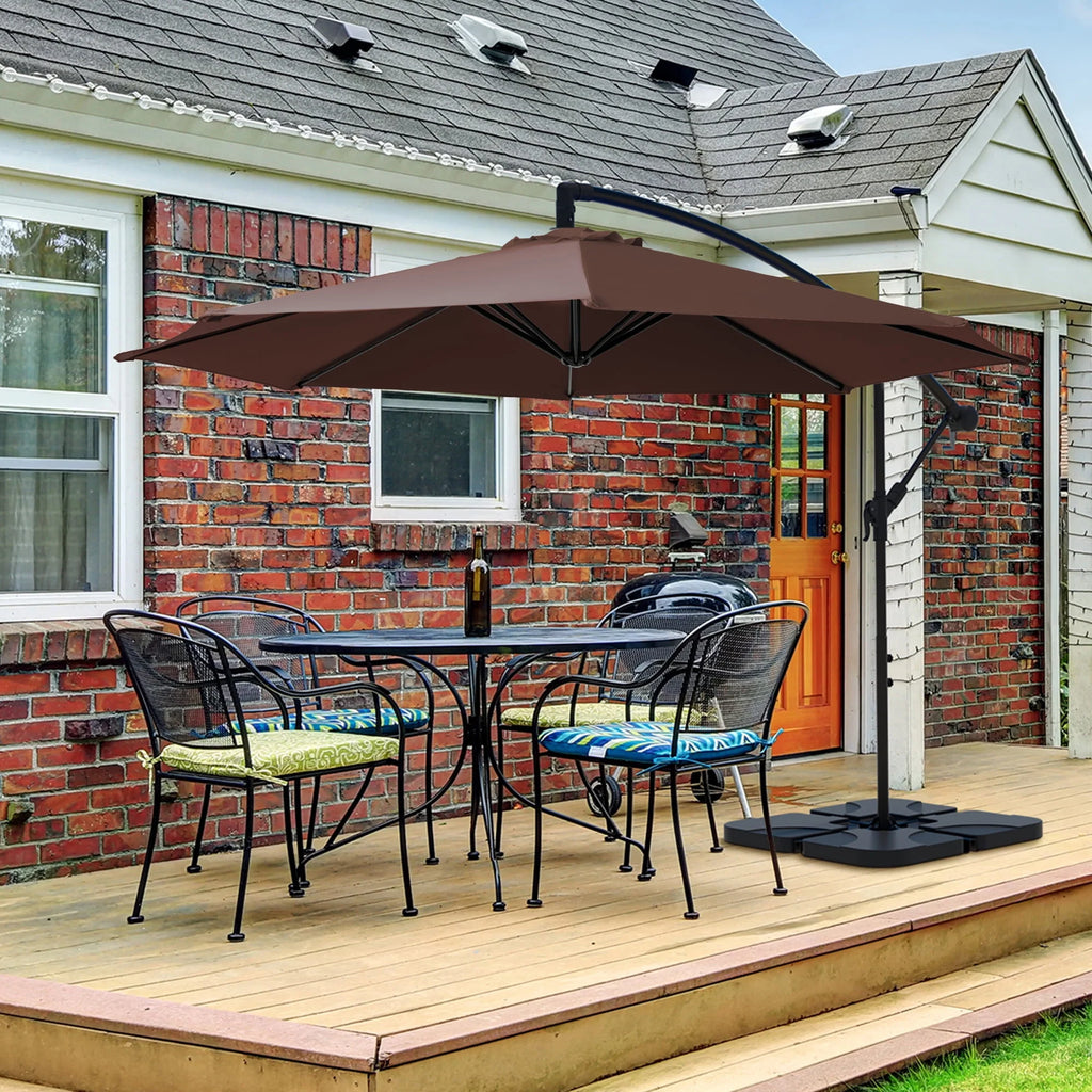 10ft Heavy Duty Offset Cantilever Patio Umbrella with 4-Piece Base, Beige Q6859
