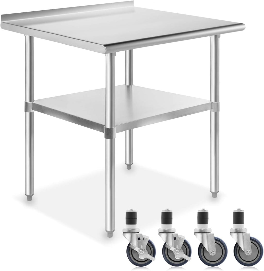 NSF Stainless Steel Commercial Work Table with Backsplash and 4 Casters 30 in. x 24 in. X98917