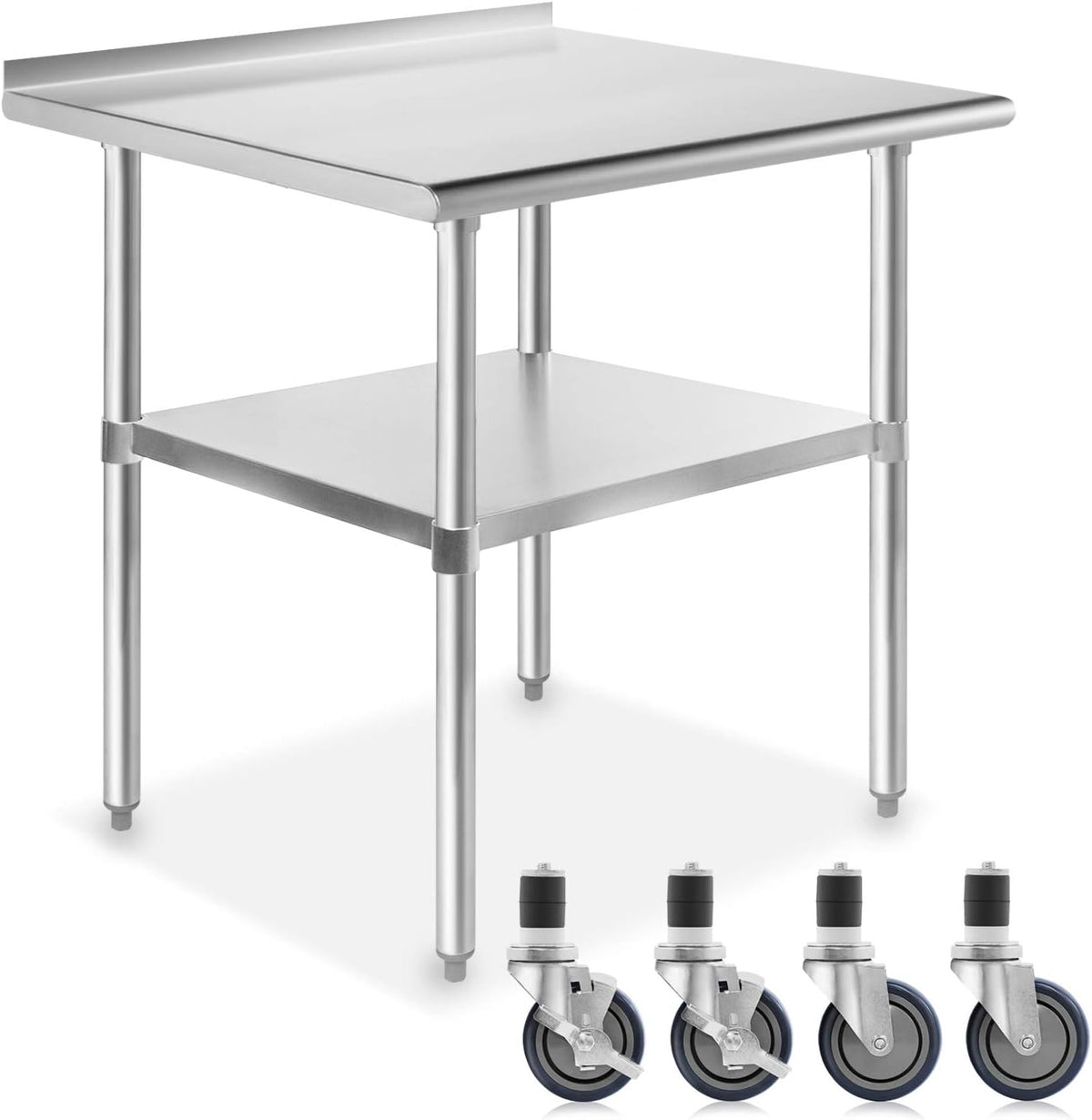 NSF Stainless Steel Commercial Work Table with Backsplash and 4 Casters 30 in. x 24 in. X98917