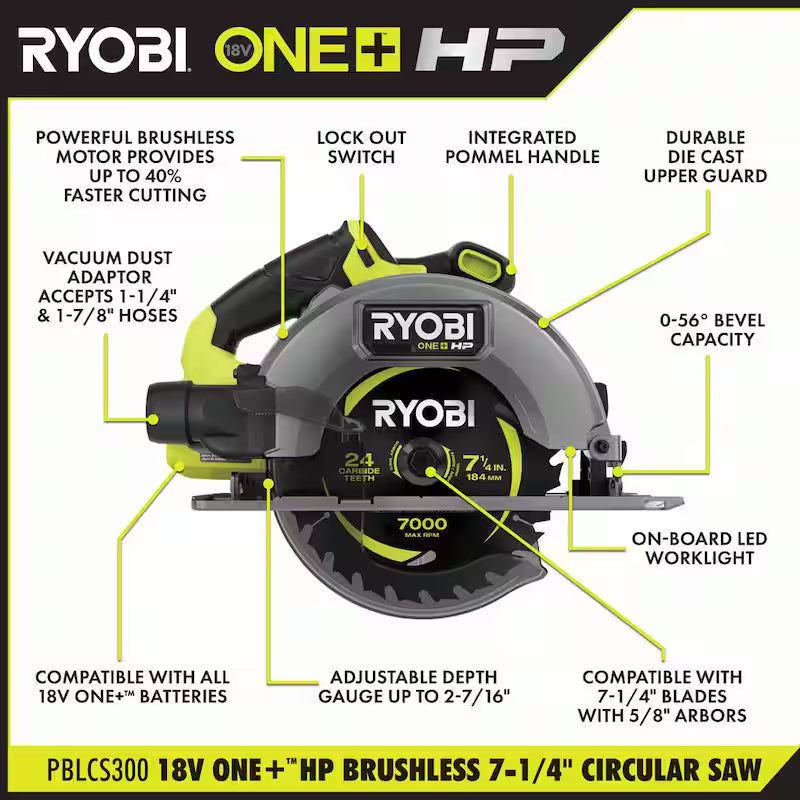 18V Brushless Cordless 7-1/4 in. Circular Saw Kit with Battery and Charger W39952
