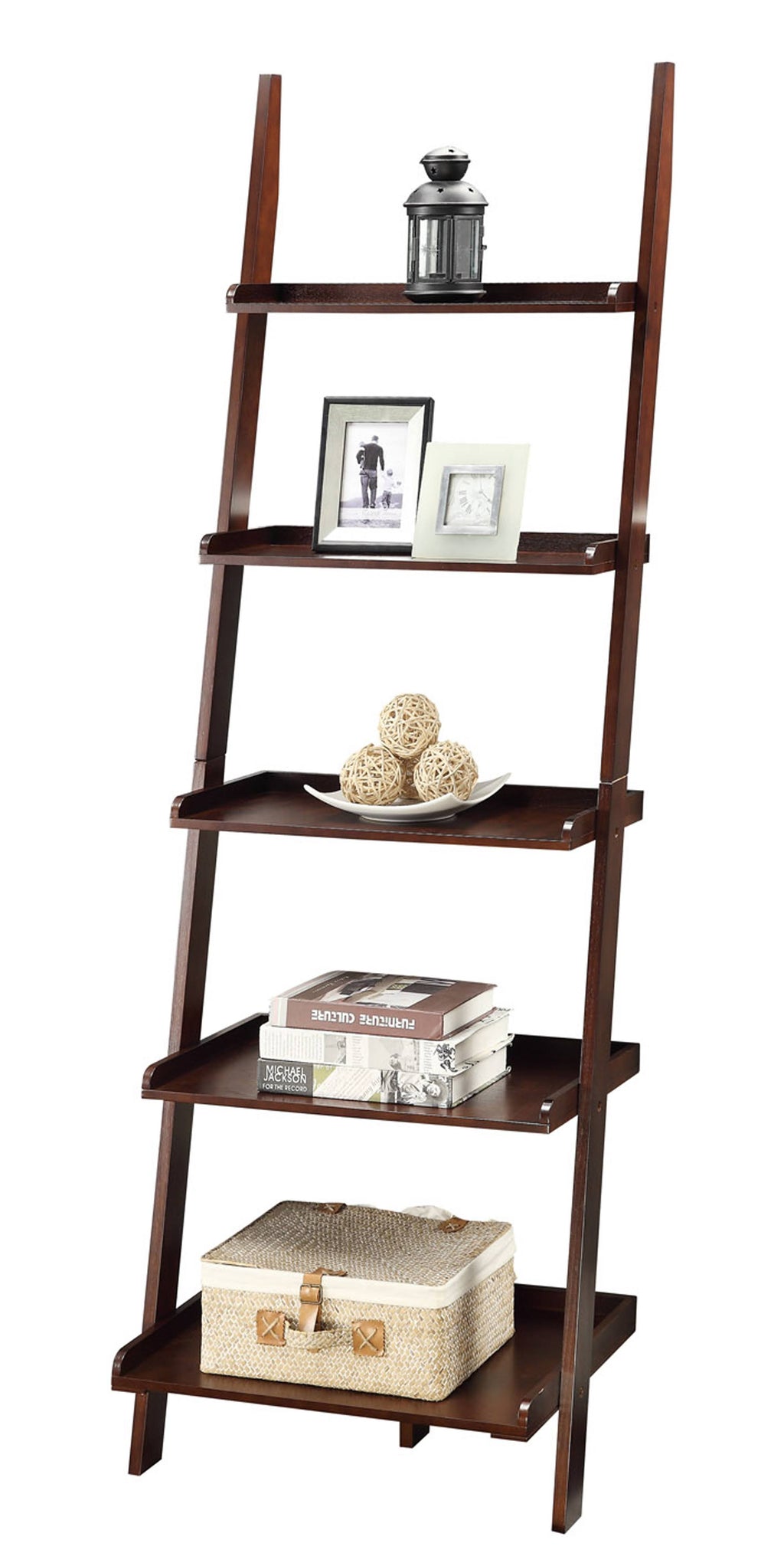 Espresso 5-Shelf Bookshelf Ladder F37585