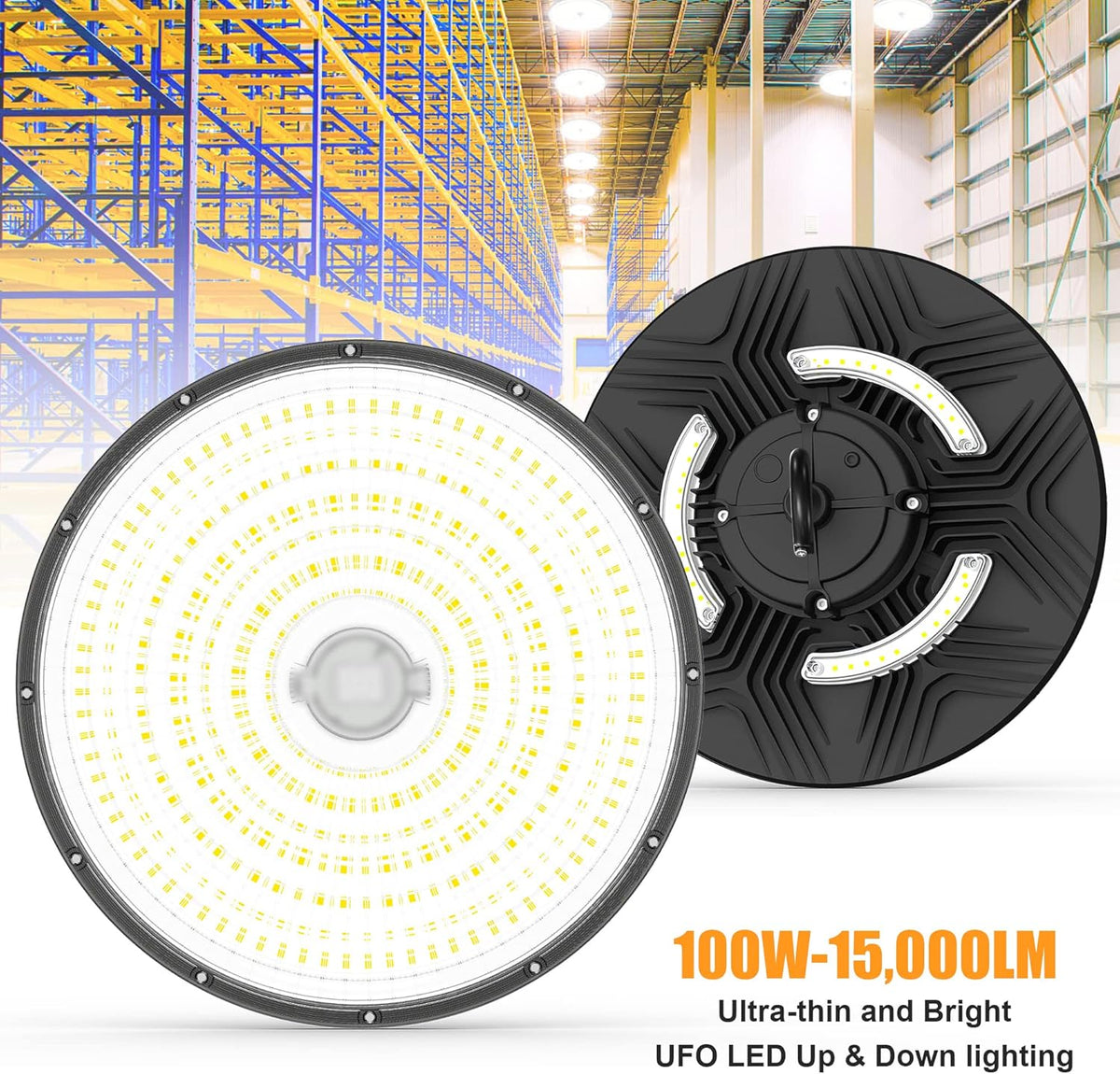 100W UFO LED High Bay Light, Dimmable, 15000lm, UL Listed, AC100-277V, IP65 5000K B514