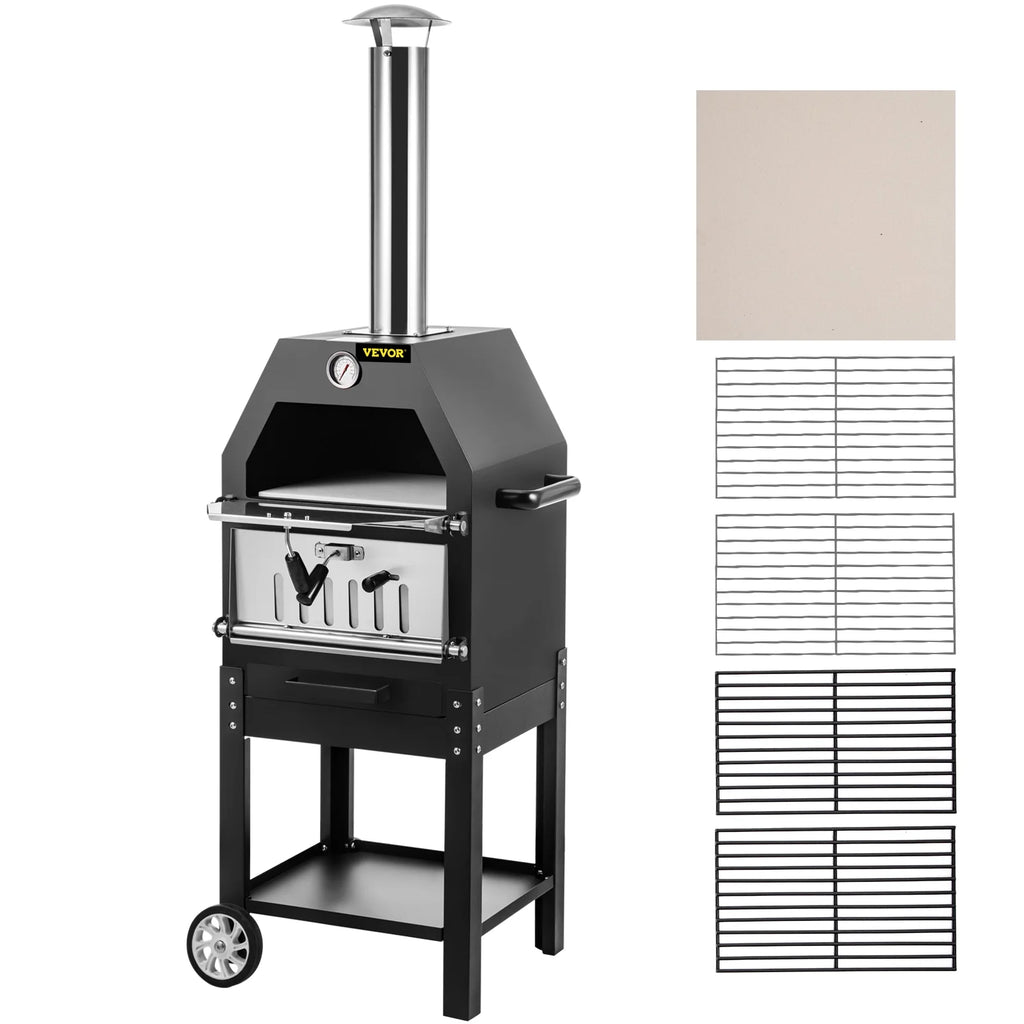 12 Wood Fire Outdoor Pizza Oven with 2 Removable Wheels U9858