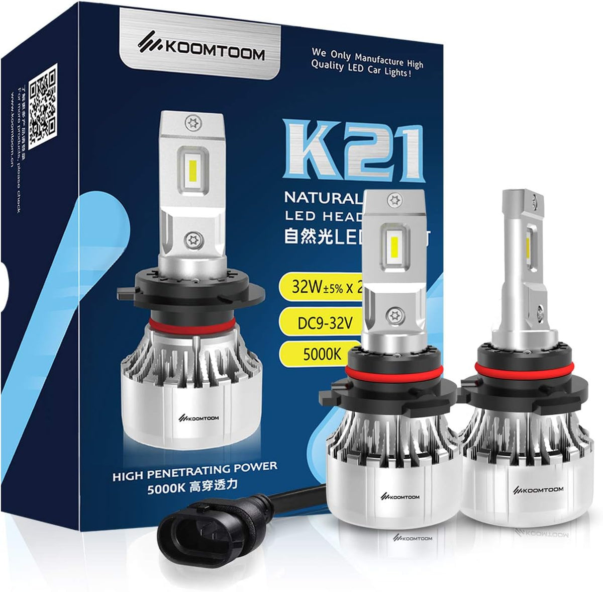 64W 12000Lm 5000K Warm White HB3 LED Headlight Bulb Conversion Kit, Pack of 2 H698101